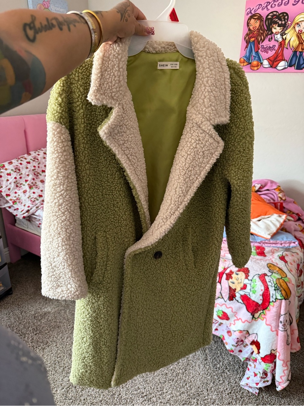 SHEIN KIDS Olive Green Teddy coat